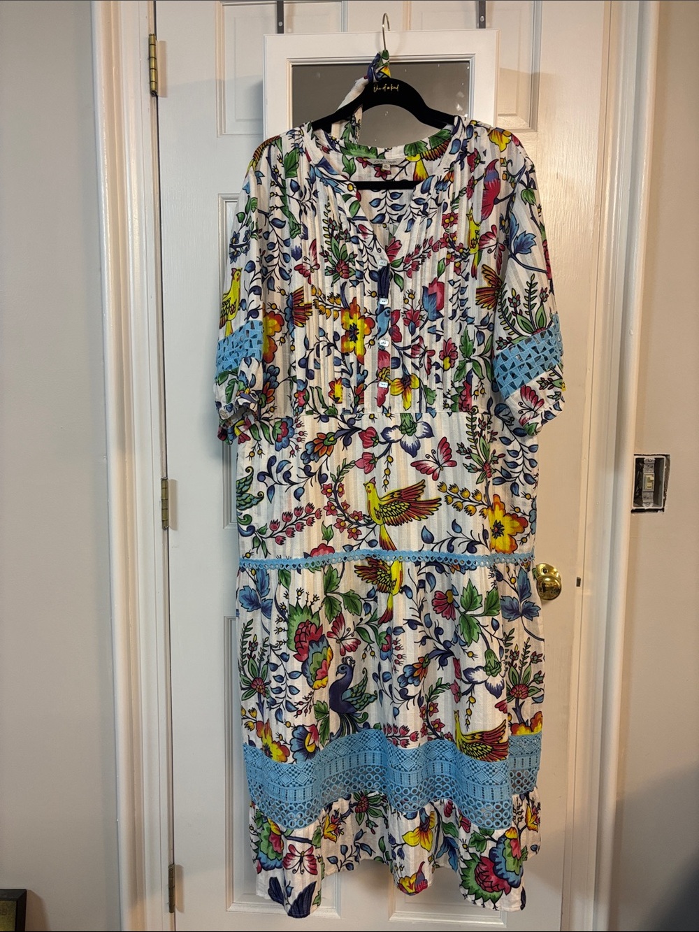John Mark White Midi Dress with Multicolor Floral & Bird Print